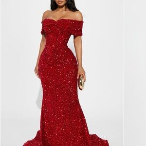 Fashion Nova Strapless Red Sequin Dress